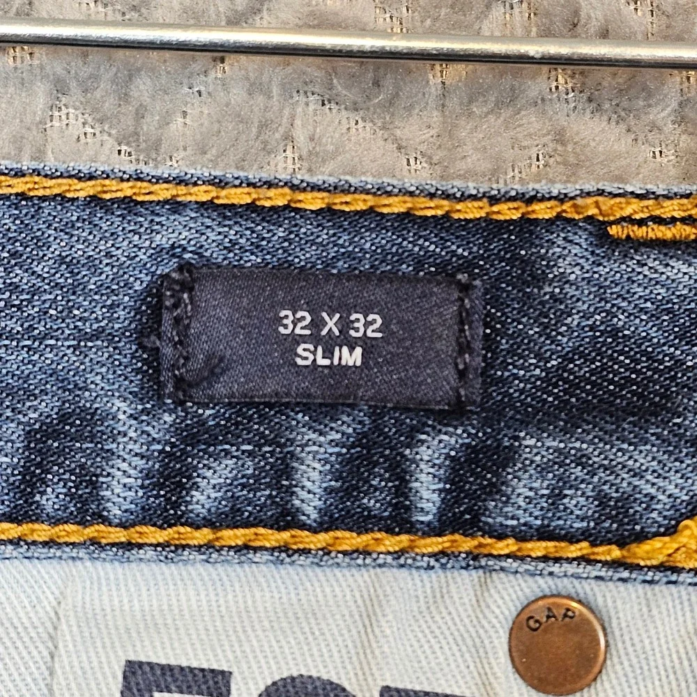 Gap Denim Mens 32x32 Slim Fit Blue Jeans Medium Wash‎ Stretch Lyocell Blend